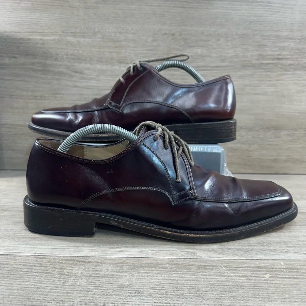 Salvatore Ferragamo Mens Wine Leather Oxford Dress Shoes Size 8.5 D